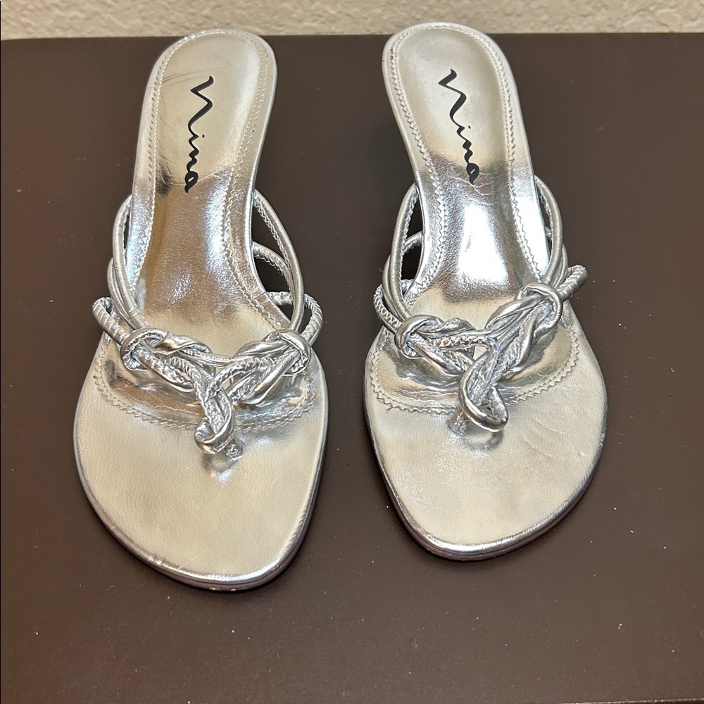 Nina Silver Strappy Heels SIZE 71/2 M